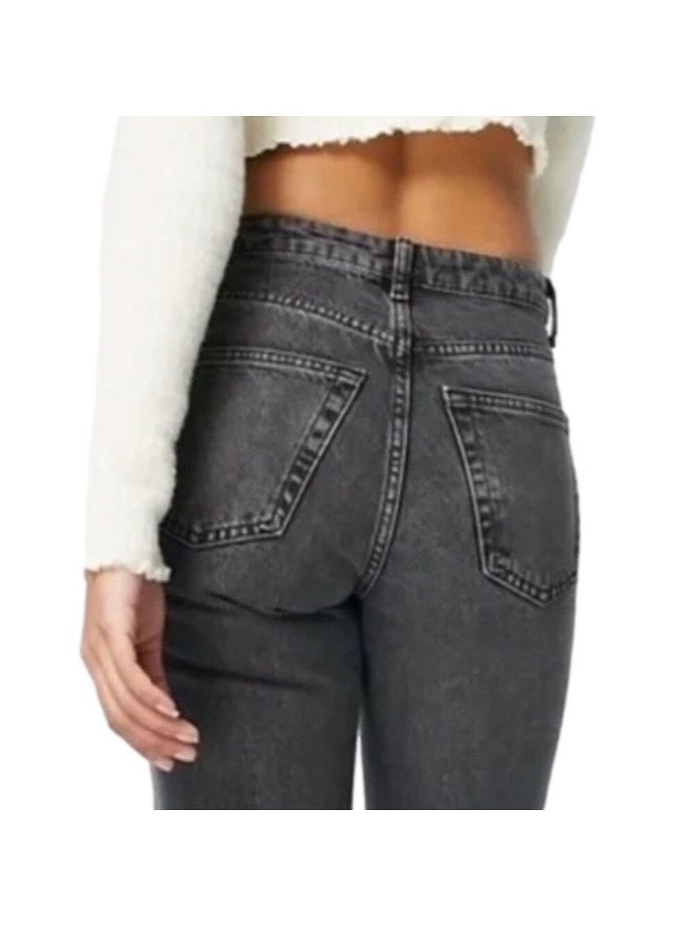 TopShop grey black 100% cotton high rise mom jeans 26